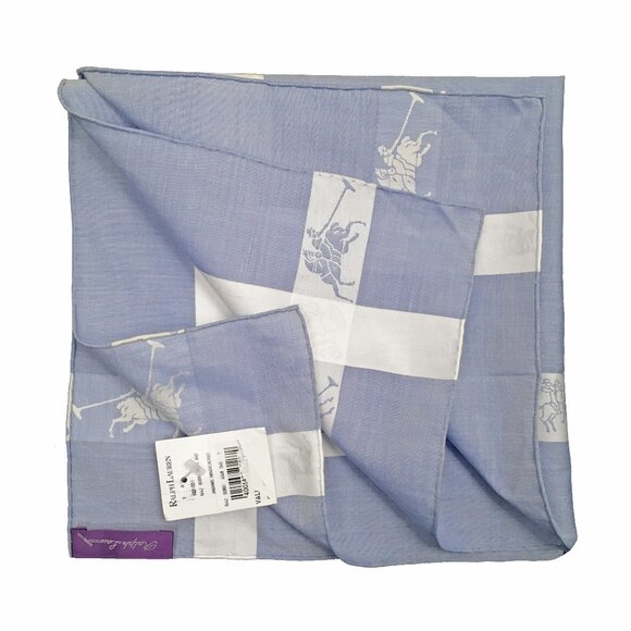 NEW Ralph Lauren Purple Label Linen Pocket Square!  Blue Signature Polo Player - Picture 2 of 2
